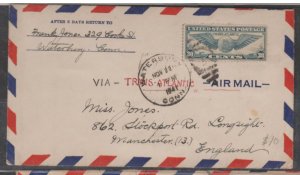 U.S. Scott #C24 Air Mail Cover - Trans-Atlantic Waterbury CT-Manchester England