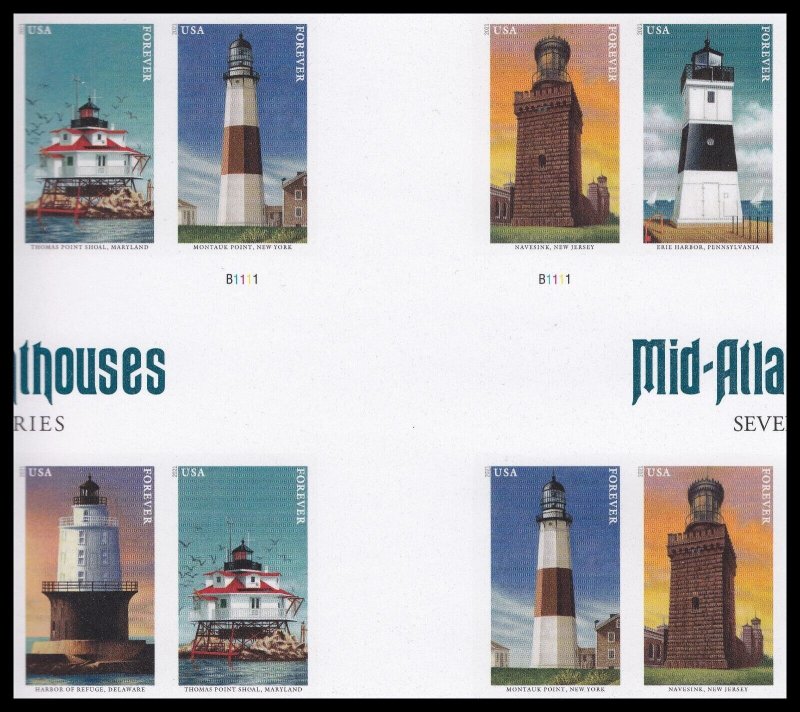 US 5625c Mid-Atlantic Lighthouses imperf NDC cross gutter block 2x4 MNH 2021