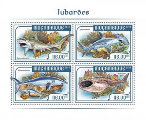 Mozambique - 2018 Sharks, Hammerhead, Shortfin Mako - 4 Stamp Sheet - MOZ18216a2