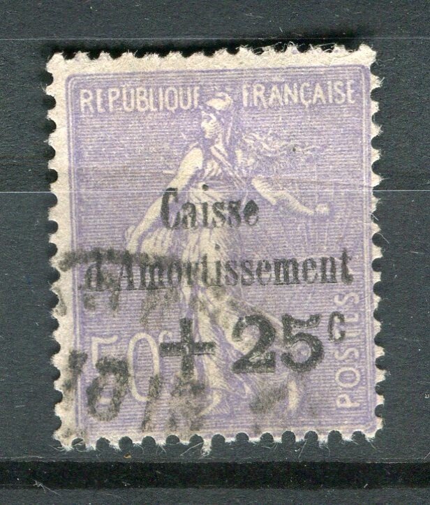 FRANCE; 1930 early National Debt surcharged issue used hinged 50c. value