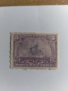 SCOTT #R167 USED FIVE CENT LILAC BATTLESHIP USS MAINE REVENUE