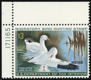 RW37, Mint XF NH $3 Federal Duck Stamp With PL# - Stuart Katz