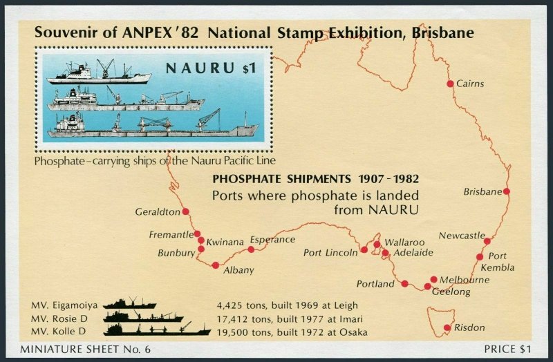 Nauru 252-255,256,MNH.Mi 254-257,Bl.6. ANPEX-1982.Phosphate.Ship,Locomotives.