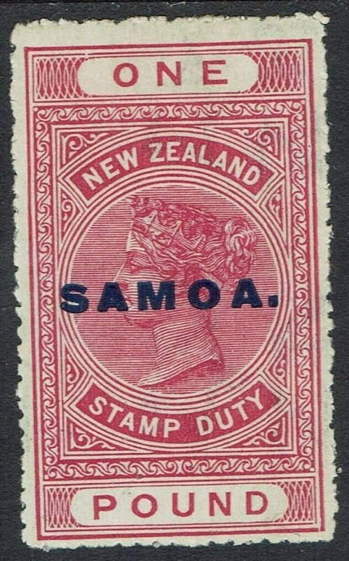 SAMOA 1914 QV NEW ZEALAND £1 PERF 14½ X 14