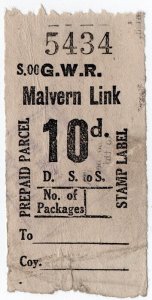 (I.B) Great Western Railway : Prepaid Parcel 10d (Malvern Link) 