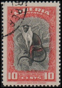 Liberia 288 - Used - 10c Diana Monkey (1942) (cv $2.40)