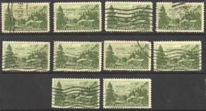 SC#999 3¢ Nevada Centennial (1951) Used Lot of 9 Stamps