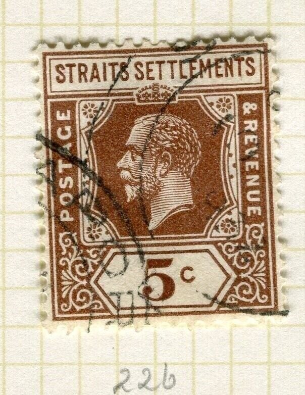 STRAITS SETTLEMENTS; 1921 early GV issue fine used 5c. value