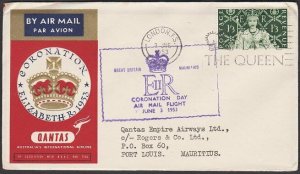 GB 1953 Qantas Coronation flight cover to Mauritius.........................V132