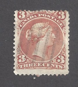 Canada # 25 USED 3c RED-BROWN LARGE QUEEN GENERAL USE WIDE, THICK 8-BAR BS28073