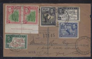 FIJI ISLANDS (P1609B) 1940  KGVI 5D IMPRINT PR+ 4 OTHER VALUES REG A/M TO USA 