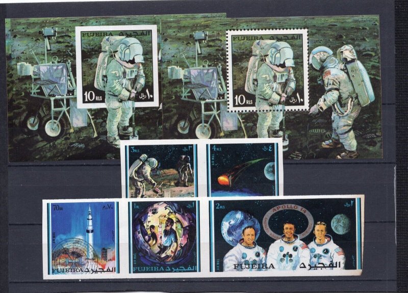 FUJEIRA 1971 SPACE APOLLO XIV SET OF 5 STAMPS, SHEET & 2 S/S PERF. & IMPERF. MNH
