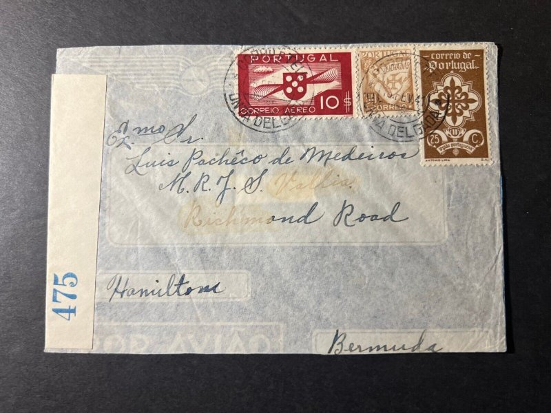 1941 Portugal Airmail Cover Ponta Delgada Azores to Hamilton Bermuda