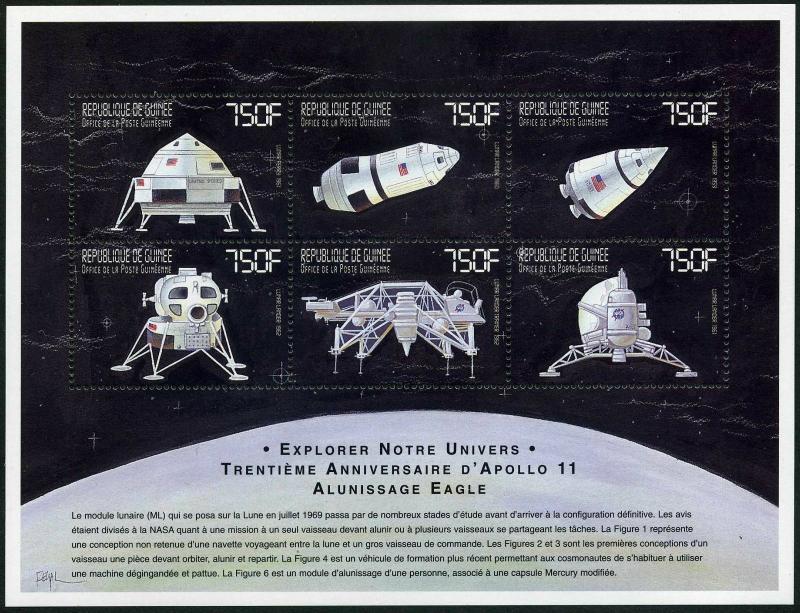 Guinea 1615-1616 af sheets,MNH. Space exploration,1999.Lunar ferry,lander;Apollo