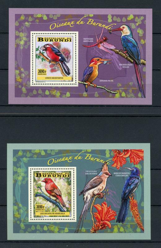 Burundi 2014 MNH Birds of Burundi 4x Deluxe S/S Oiseaux Barbet Finches Bee-Eater 