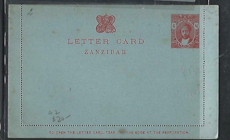 ZANZIBAR COVER  (PP2909BB) 6C SULTAN LETTER CARD RED ON BLUE UNUSED 