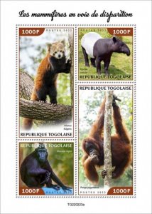 Togo - 2022 Endangered Mammals - 4 Stamp Sheet - TG220223a