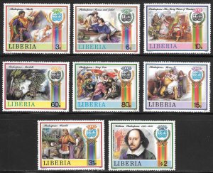 Liberia Scott 1060a-h MNHOG - 1987 Shakespearean Plays Set - SCV $6.20