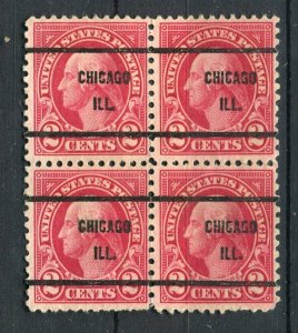 USA; 1920s early Presidential series PRE-CANCEL 1c. used Block of 4. Chicago