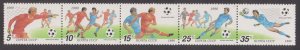 RUSSIA - 1990 WORLD CUP OF FOOTBALL - 5V STRIP SE-TENANT MINT NH