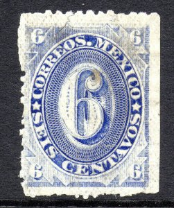 Mexico 1882 Foreign Mail Small Numeral 6¢ SVery Light Ultra/Blu No District MX16