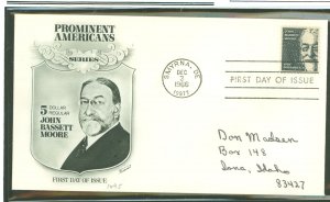 US 1295 1966 $5 John Bassett Moore (high value of the definitive prominent American series) single, on an addressed first day co
