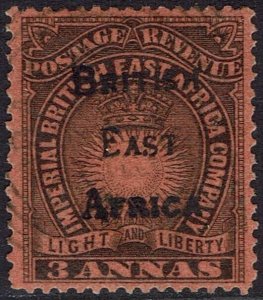 BRITISH EAST AFRICA 1895 OVERPRINTED LIGHT AND LIBERTY 3A USED