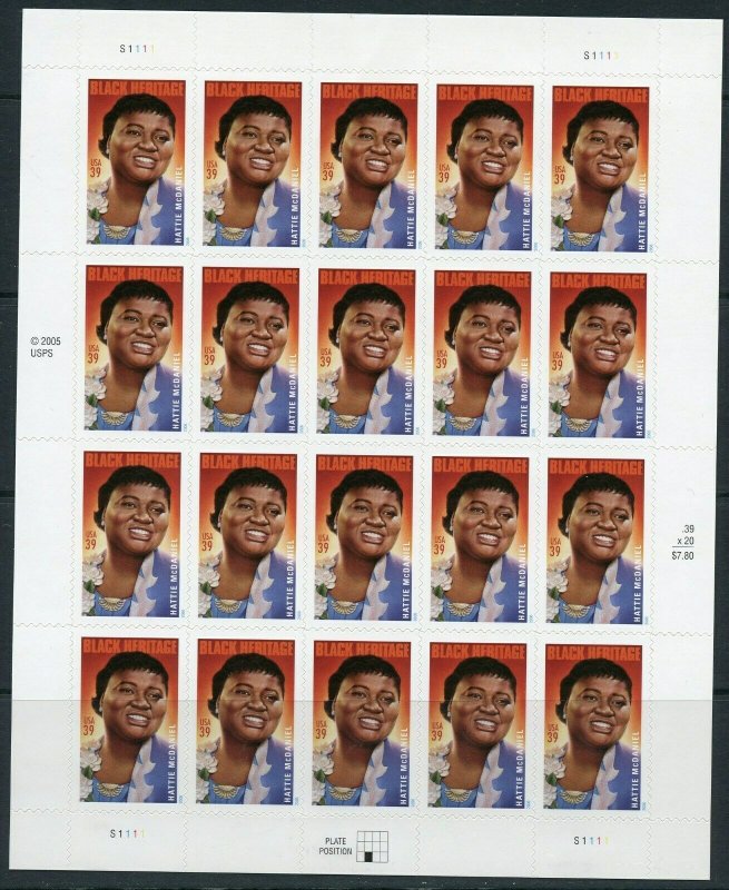 UNITED STATES  SCOTT # 3996 HATTIE McDANIEL SHEET MINT NH