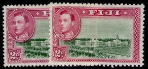 FIJI GVI SG255 + 255a, 2d PERF VARIETIES, M MINT.