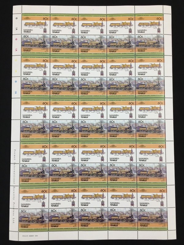 TUVALU Locomotives Trains Sheets x 10 (500 Stamps) MNH BLK44