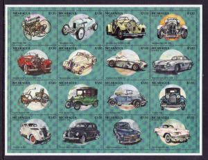 Nicaragua-Sc#1987-unused NH large sheet-Cars-Automobiles-1994-