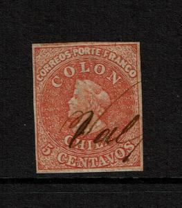 Chile SC# 3 Used / Strong Wmk / Pen Cancel - S7349
