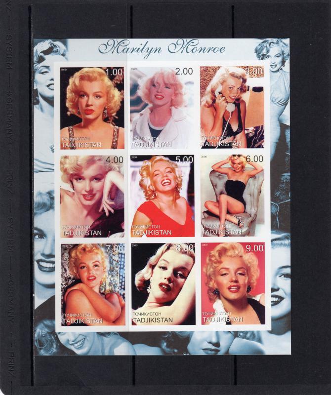 Kyrgyzstan 2000 MARILYN MONROE Early Pictures Sheetlet #2 (9) Imperforated MNH