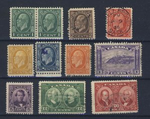 11x Canada Used stamps #195-1c Pair MHR To #201-13c & 146 to 148 GV = $48.00