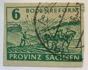 DDR Saxony under Russian occup. 1945 Scott 13N13 used - 6pf, Land Reform