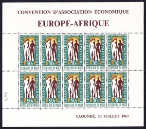 Niger C30 MNH 1963 EUROPAFRIQUE White and Black Before Rising Sun Sheet of 10