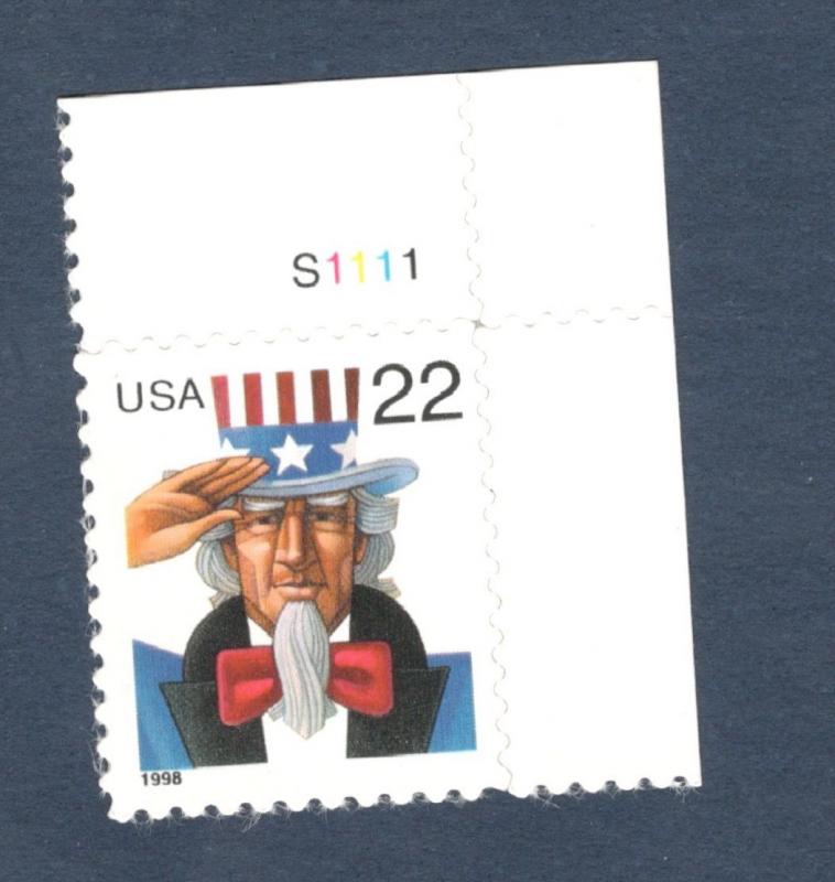 3259 Uncle Sam US Single W/Plate Number Mint/nh (Free shipping offer)