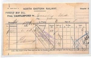 CB260 1893 GB RAILWAY Castleford Station Way Bill *CONVEYED VIA NORMANTON* Yorks