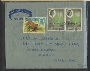 SWAZILAND   (PP0609B)  1969 FORMULA AEROGRAM QEII IND 3 1/2CX2+ FOX 1/2C TO UK 