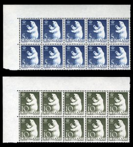 Greenland #48-65 Cat$304.45+, 1963-68 1o-10k, complete set in sheet margin bl...