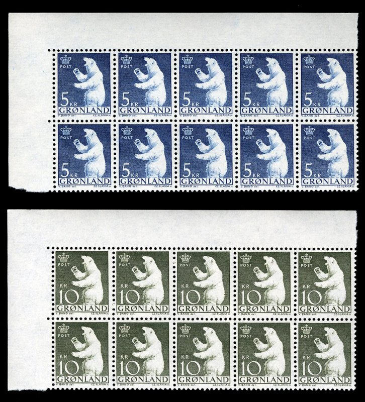 Greenland #48-65 Cat$304.45+, 1963-68 1o-10k, complete set in sheet margin bl...