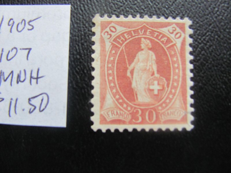 SWITZERLAND 1905 MNH SC 107 XF  11.50 (216) CHECK STORE FOR EXPENSIVE STAMP