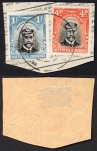 Southern Rhodesia SG10 SG6 1/- and 4d values Perf 14 Used on Piece