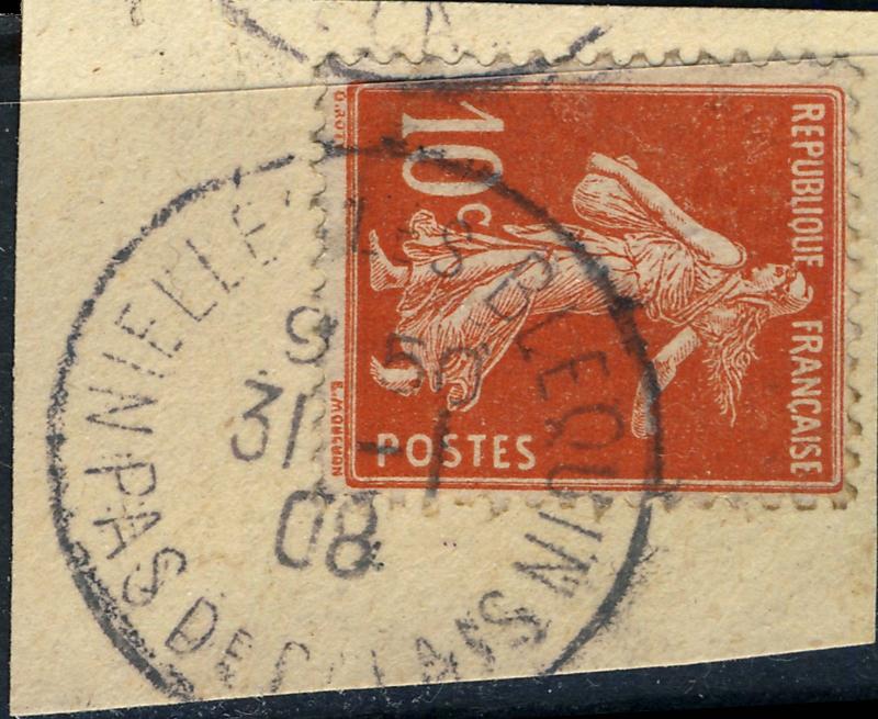 FRANCE - 1908 - CàD  NIELLE LES BLEQUIN / PAS DE CALAIS  /Yv.137 /fragment TB