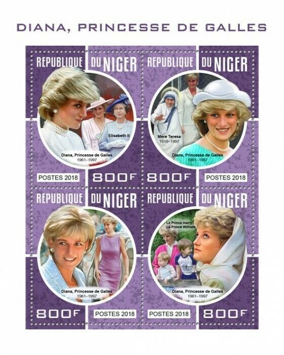 HERRICKSTAMP NEW ISSUES NIGER Princess Diana Sheetlet