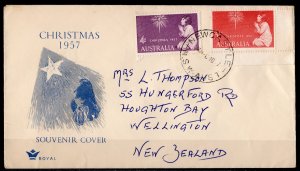 Australia 1957 Sc#306/307 CHRISTMAS FDC Letter to New Zealand Circulated