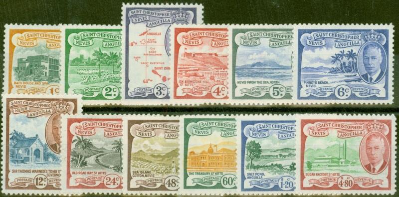 St Kitss & Nevis 1952 set of 12 SG94-105 Fine Lightly Mtd Mint