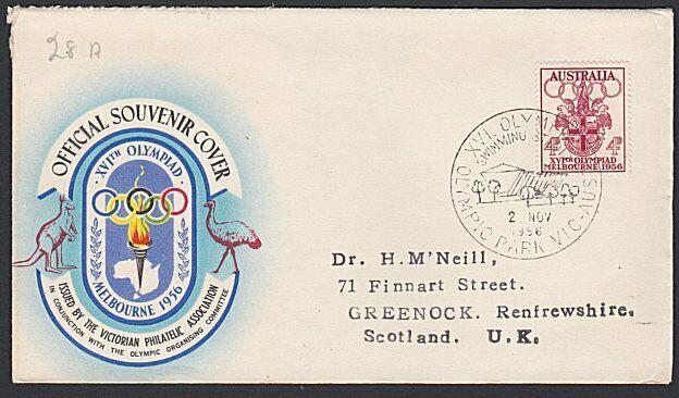 AUSTRALIA 1956 Olympic Games cover commem cancel SWIMMING STADIUM..........54091