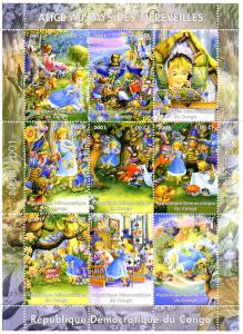 Congo 2001 ALICE IN WONDERLAND Fungi Butterflies Sheet Perforated Mint (NH)