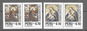 PERU 1991 CHRISTMAS RELIGION CHARITY SET OF 2 VALUES IN PAIRS MINT NH